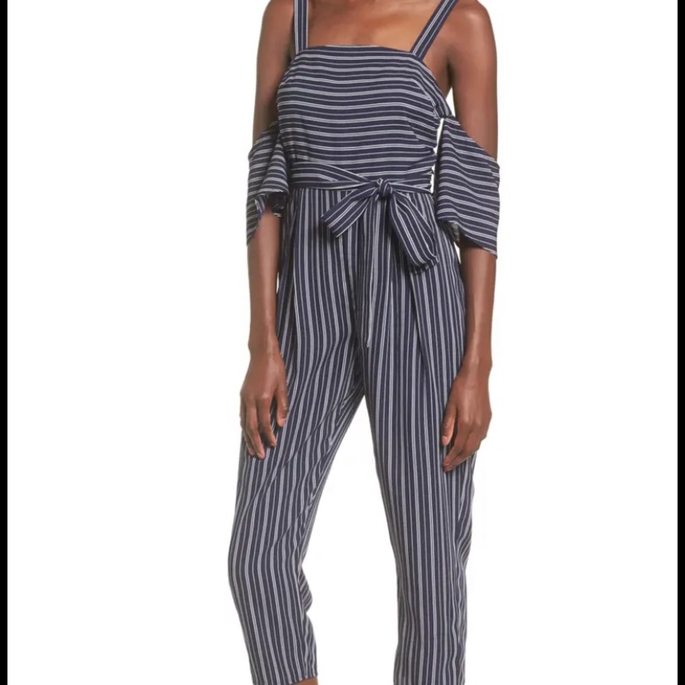 NWT Nordstrom Navy Stripe Off Shoulder Jumpsuit